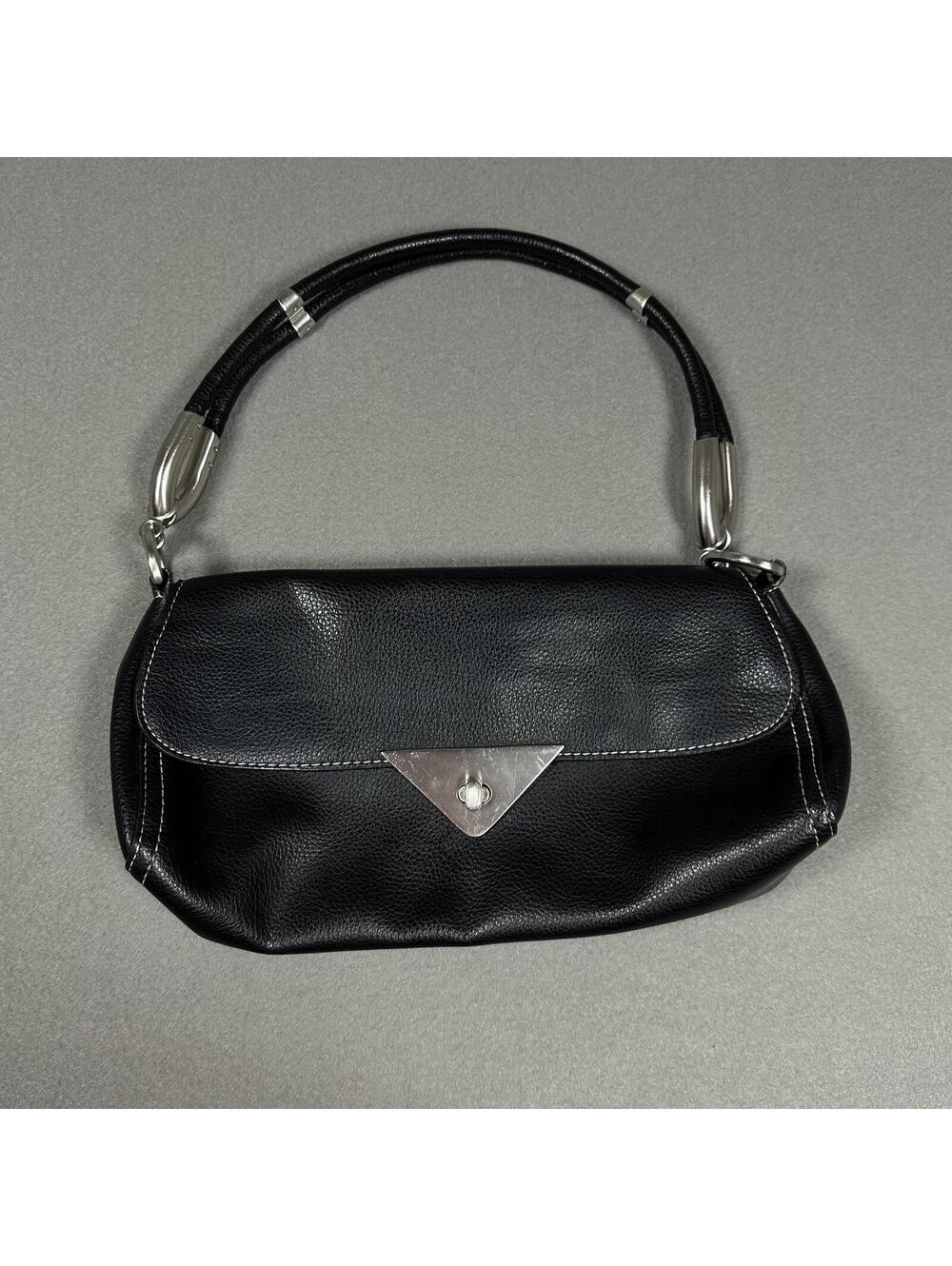 Shoulder Bag Renato Angi Black Leather Silver Hardware